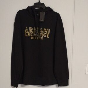Armani Exchange Black Hoodie with Gold Logo